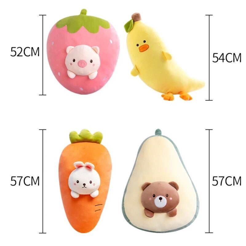 Cute Fruit Animal Plush Banana Duck Carrot Rabbit Avocado Bear Strawberry Pig Home Plush Toys